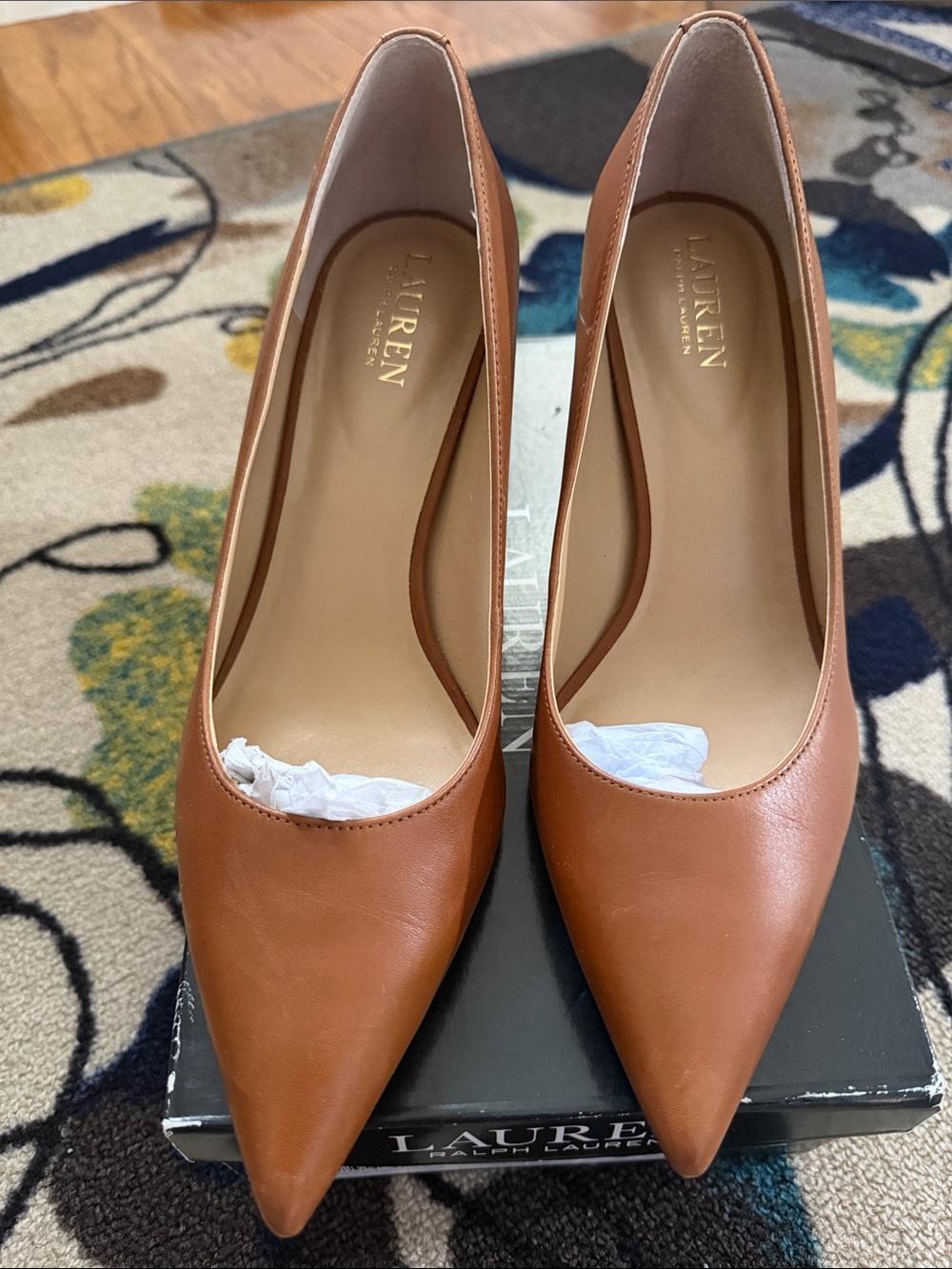 Lauren Ralph Lauren Cognac Pointed-Toe Leather Pumps